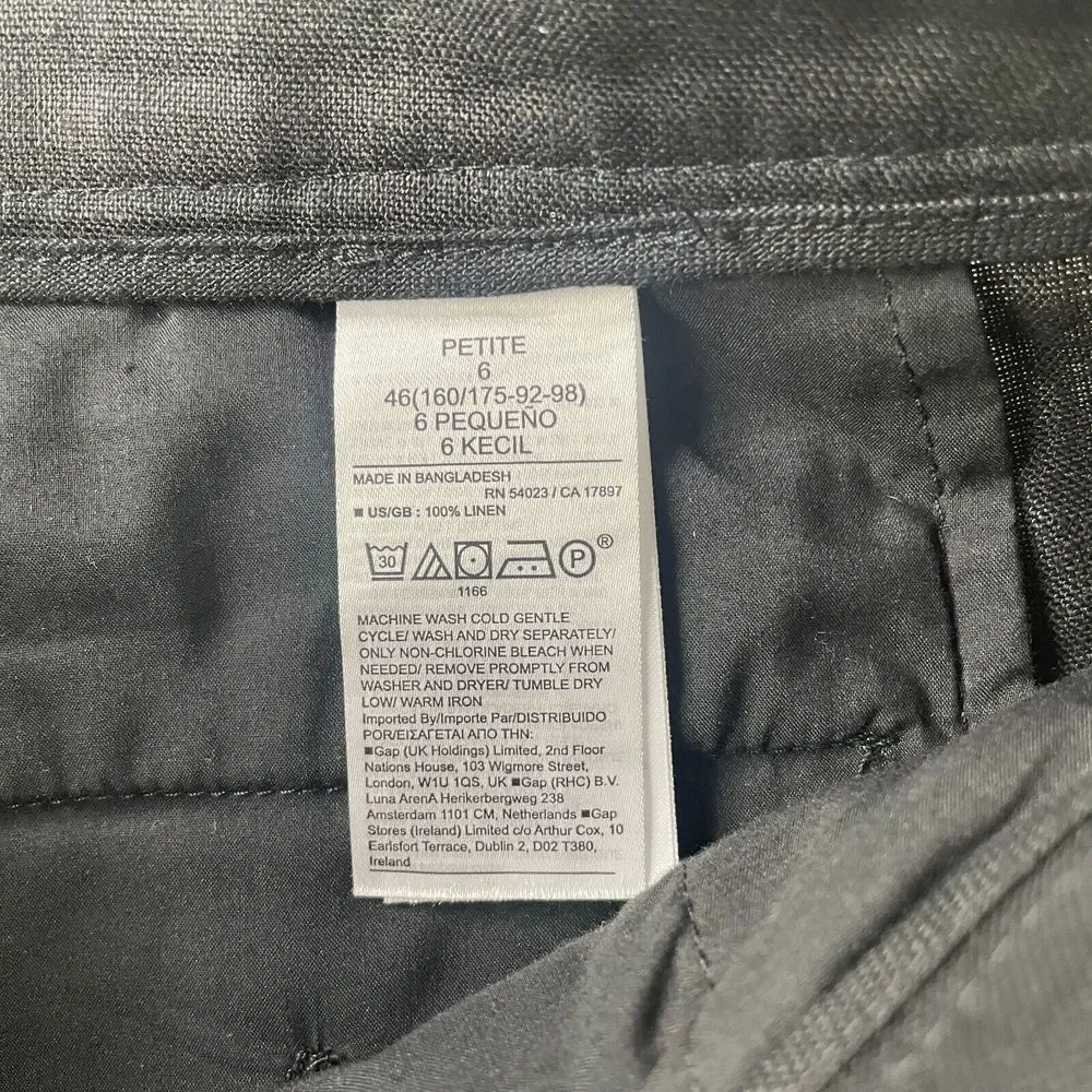 Banana Republic Wide Leg 100% Linen Pants Women Petite 6 Black Pleated‎ Summer